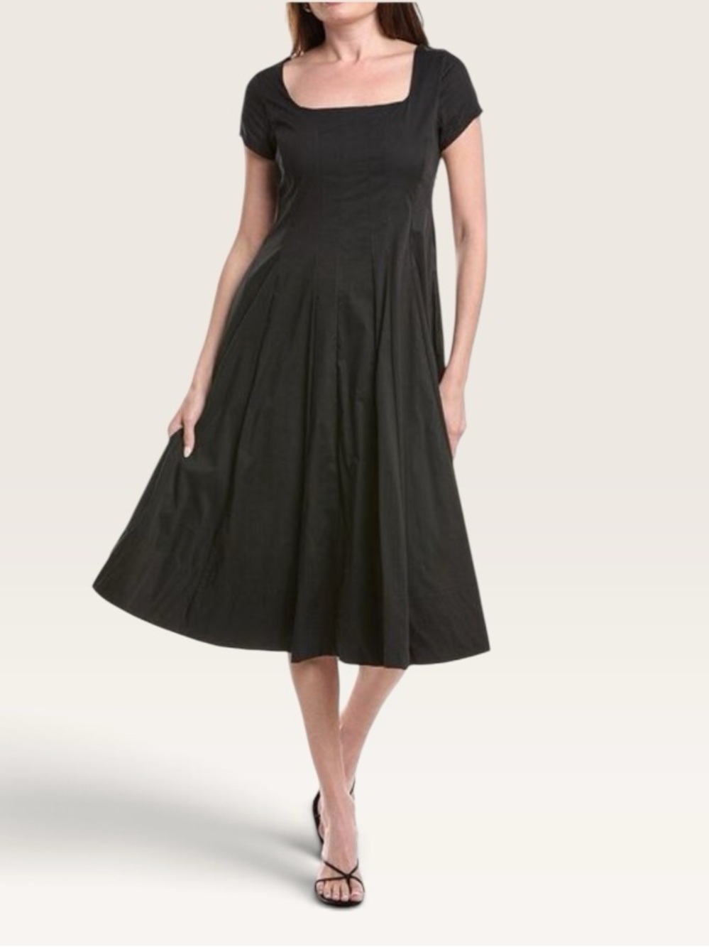 Corset waist dress
Poplin Cap Sleeve Paneled black NEW lined Small MIDI length
